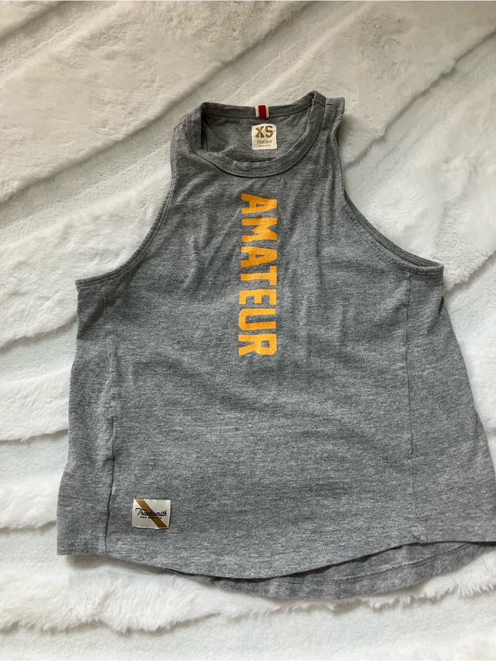 Grayboy Tank Tracksmith Crop Tank with Yellow 'AMATEUR' XS